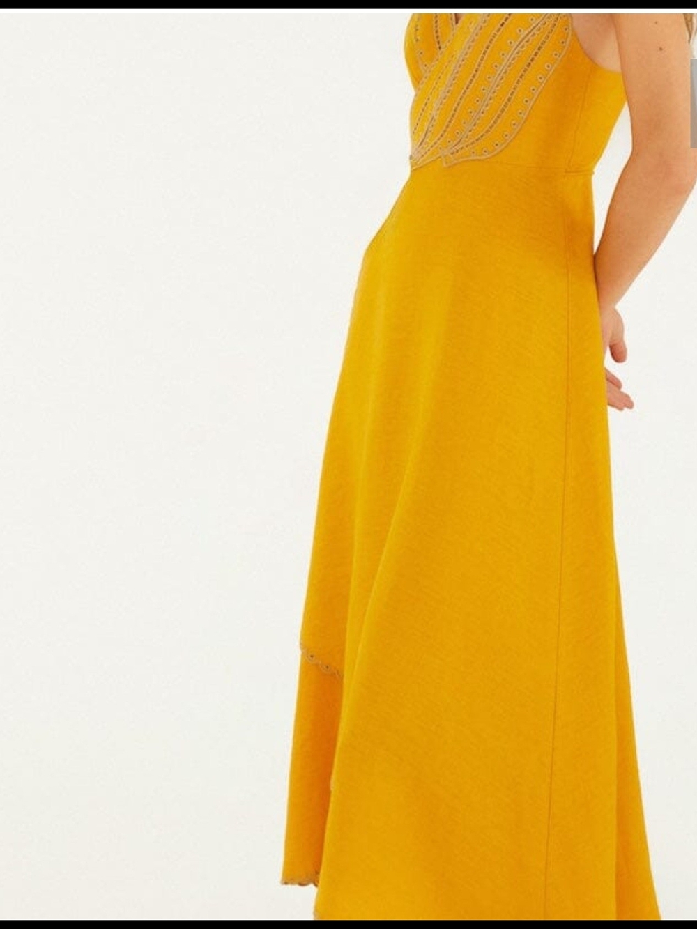 FARM Rio Mustard Yellow Eyelet Strapless Wrap Dress - Picture 4 of 8
